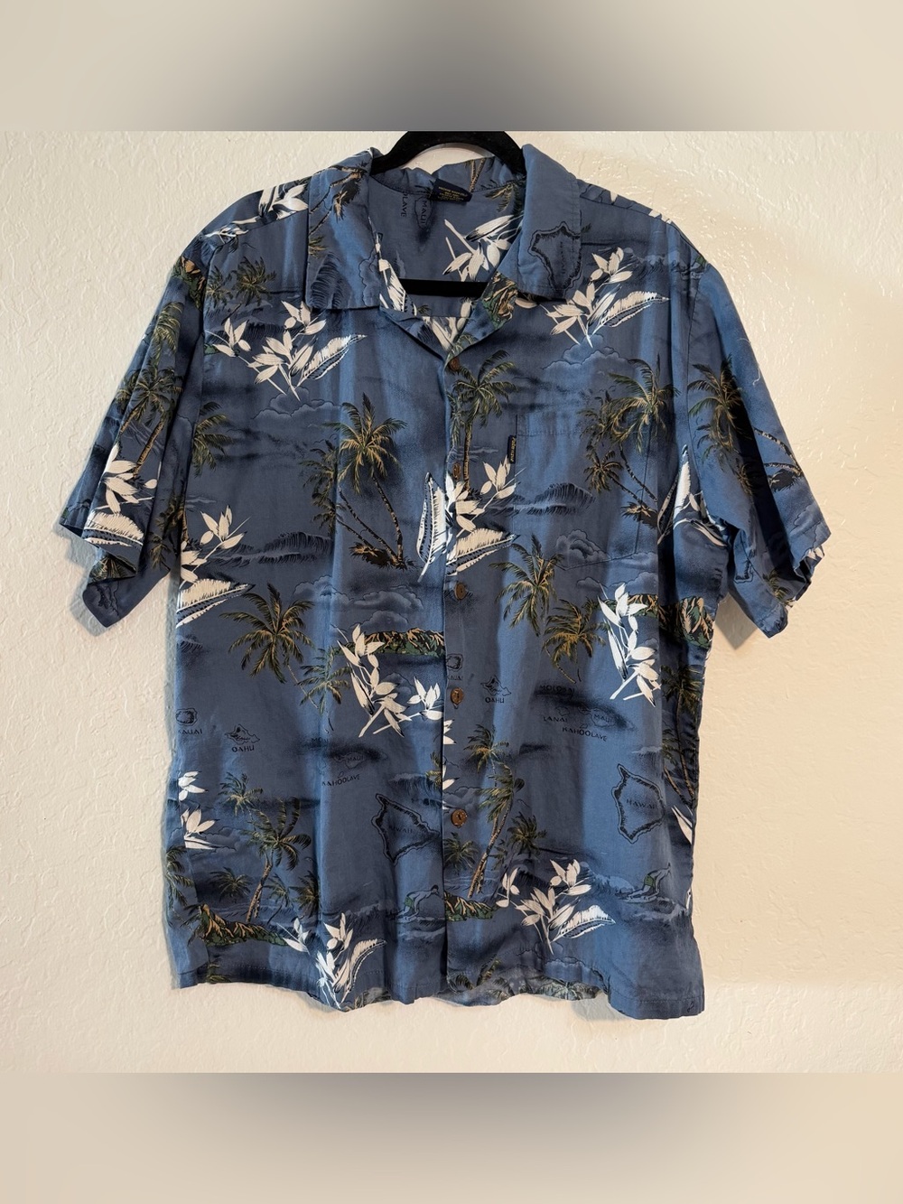 Vintage Palmwave Hawaii 2XL Blue Cotton Hawaiian Shirt